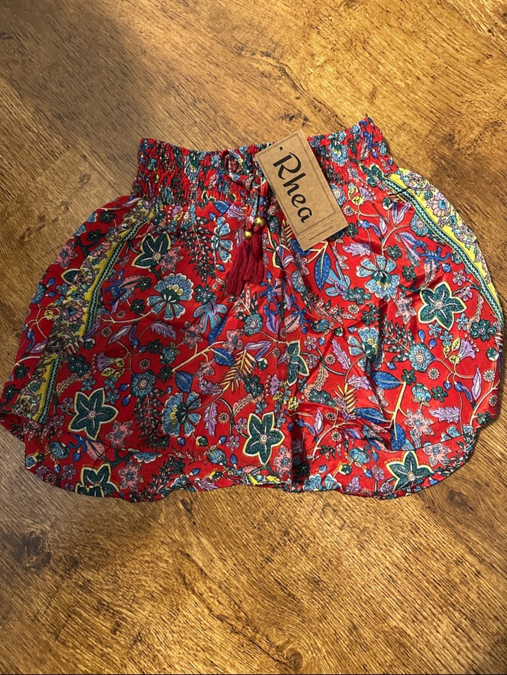 Bohemian Multi-Print Elastic Waist Mini Shorts - Red & Multicolor